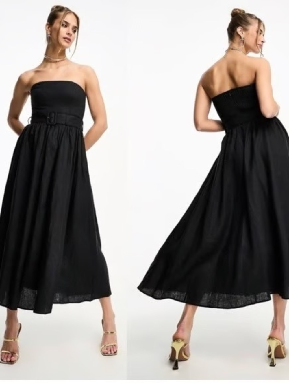 & Other Stories Black Strapless Midi Dress with Belt
